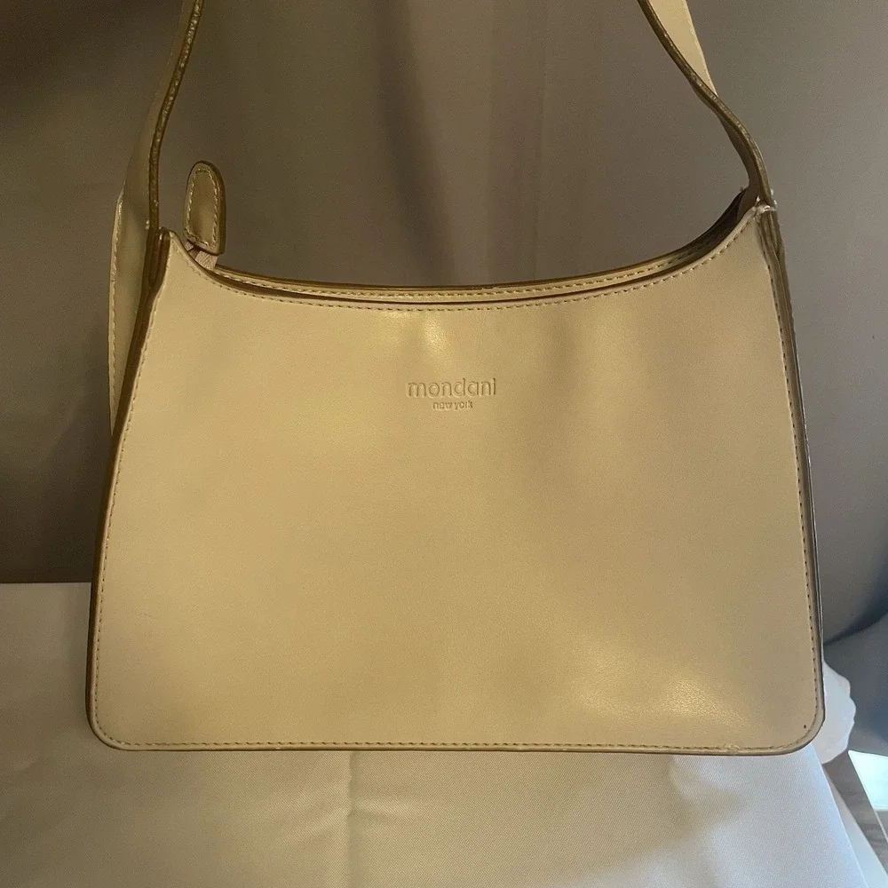 Mondani New York Ivory White Vegan Leather Laser Cut Hobo Bag Purse Shoulder Bag